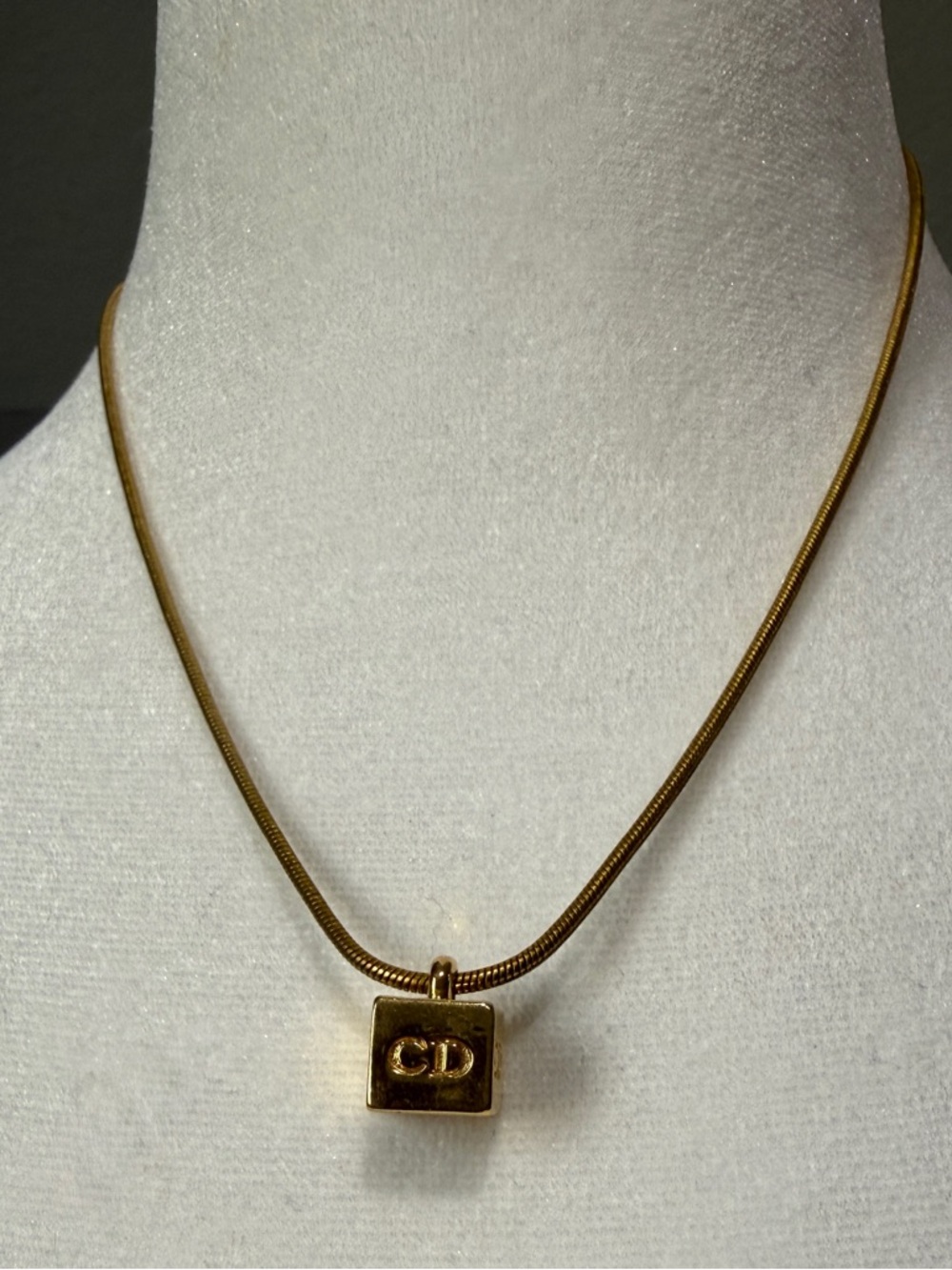 Vintage Christian Dior Cube Pendant with CD Logo, Gold Plated Necklace - Picture 1 of 7